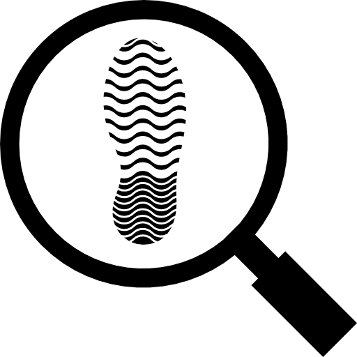 Footprint shapes magnifying glass clue icon