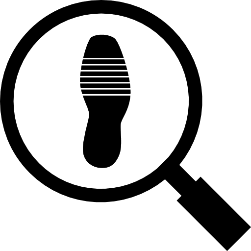 Shoe print detective magnifying glass footprint icon