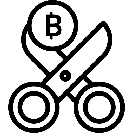 Scissors cutting scissors bitcoin icon