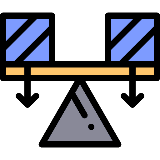 Seesaw weight down arrows science icon