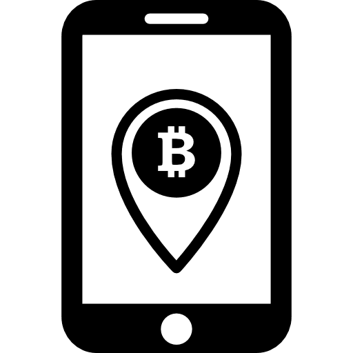 Bitcoin mobile phone with a placeholder symbol on screen localization money map icon