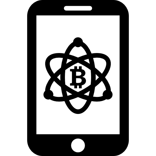 Bitcoin in science symbol on mobile phone screen sign mobile phone symbol icon