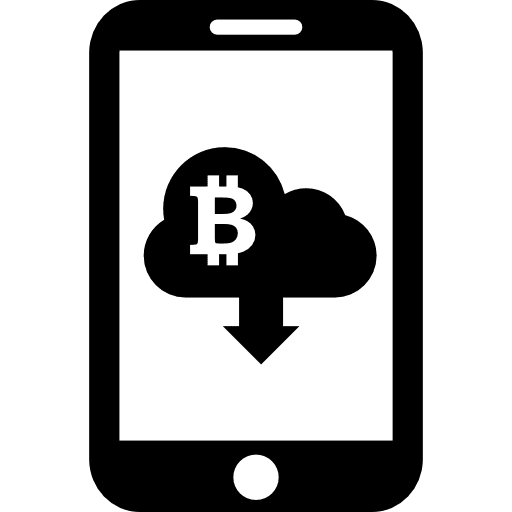Bitcoin sign on cloud with down arrow download symbol on cellphone screen down arrow bitcoin sign icon