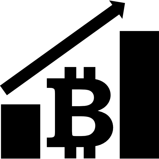 Bitcoin graphic with up arrow ascending increasing line icon