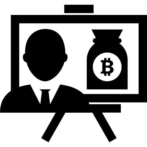 Bitcoin presentation with money bag symbol person presentations money bag icon