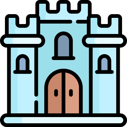 Castle architecture and city medieval castle icon