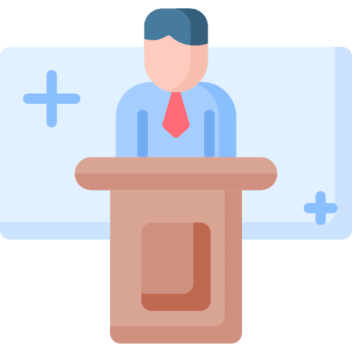 Briefing podium meeting seminar icon