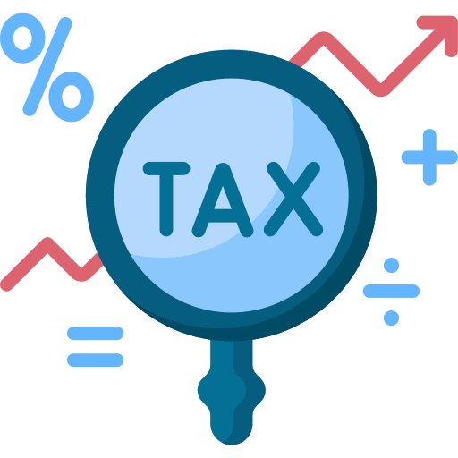 Tax magnifying glass line graph business and finance icon