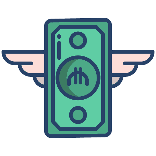 Money flying euro wings icon