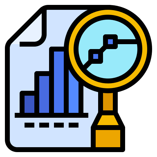 Research investment business and finance magnifying glass icon