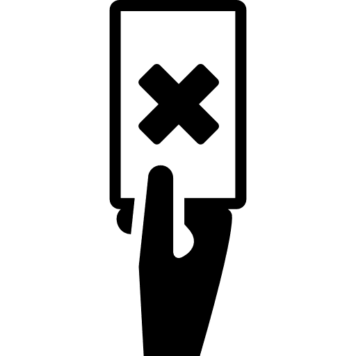 Soccer yellow or red card in a hand play football cross hand icon