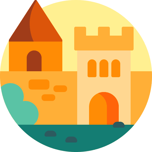 Castle buildings castle architecture and city icon