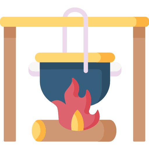 Pot on fire food and restaurant vacation cooking icon
