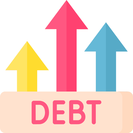 Debt arrows up financial debt icon