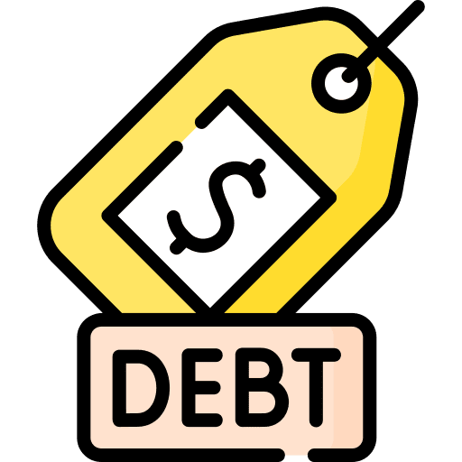 Debt price tag purse finances icon
