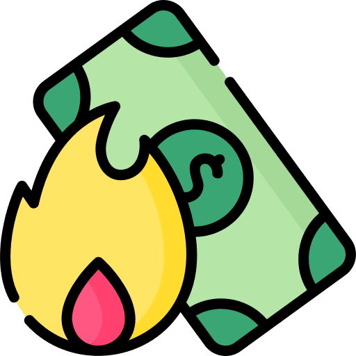 Debt risk fire loan icon