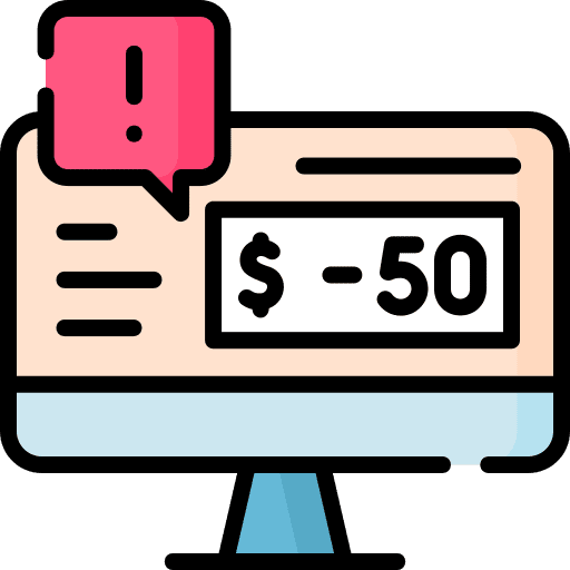 Debt warning negative balance banking icon