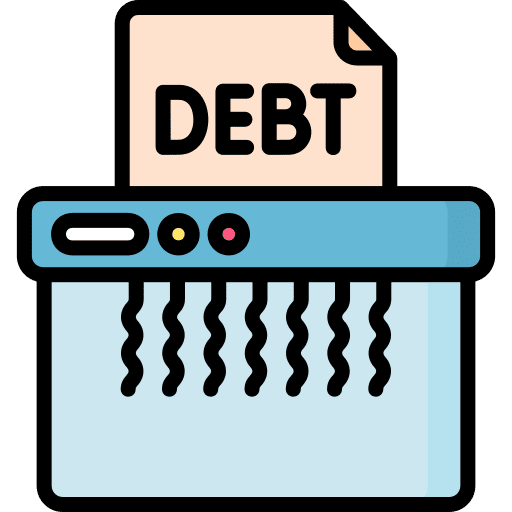 Paper shredder debt cut business and finance icon