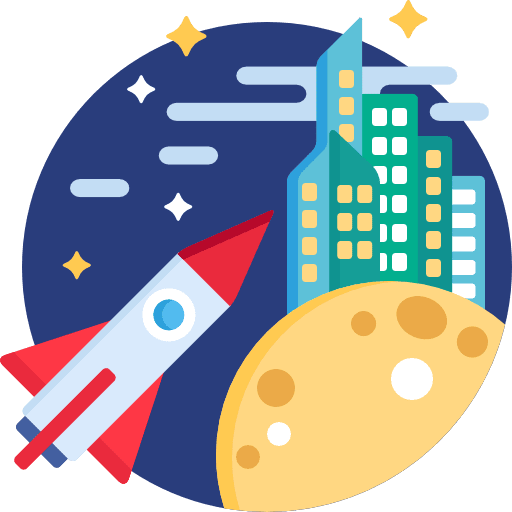 Outer space transport architecture and city extraterrestrial icon