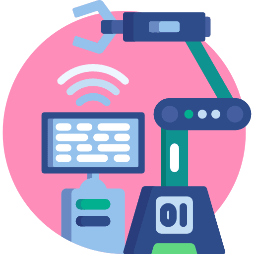 Robotic arm buildings electronics company icon