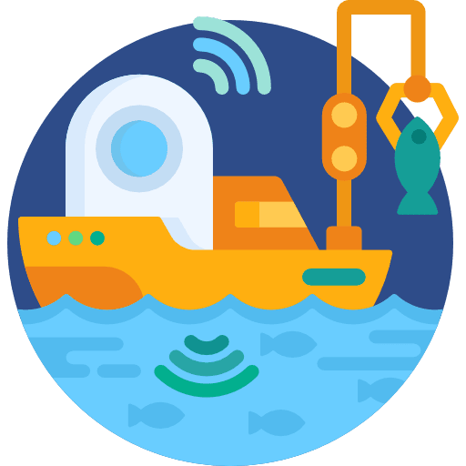 Fishing boat fish water transport icon