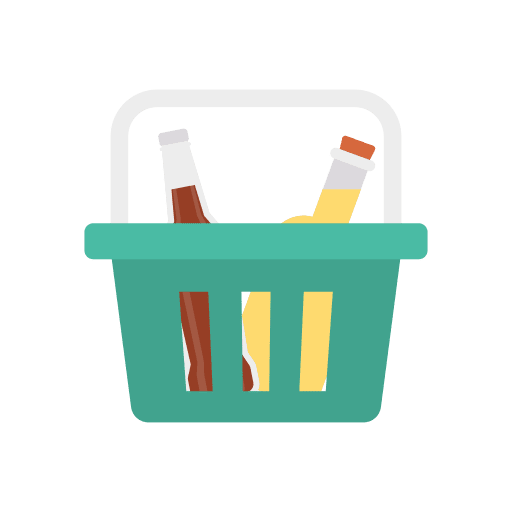 Shopping basket supermarket drinks bottles icon