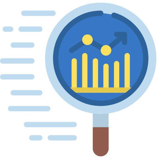 Data analysis business and finance loupe magnifying glass icon