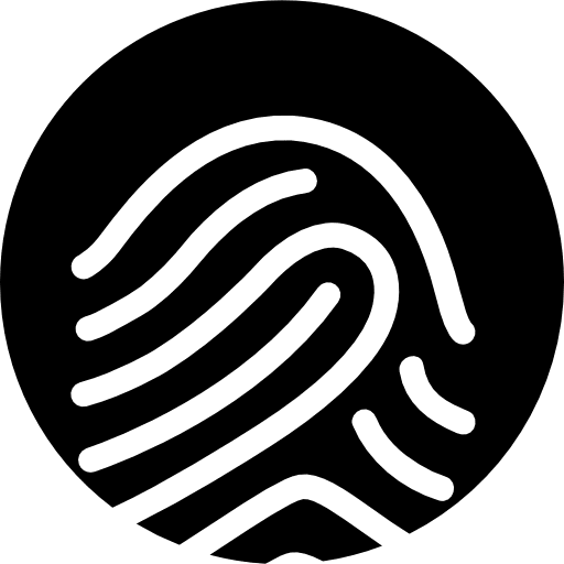 Fingerprint white outline on black background signs black circle fingerprint outline icon