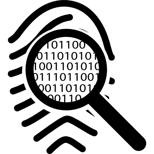 Viewing a fingerprint mark like binary code fingerprint magnify magnifying lens icon