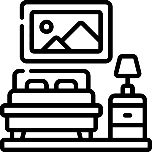 Bedroom bed furniture and household sleep icon