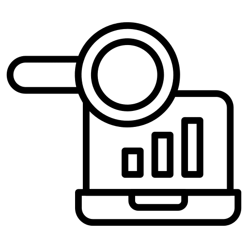 Laptop screen graph search business and finance icon