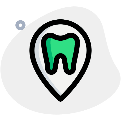 Location dentistry shield mouth icon