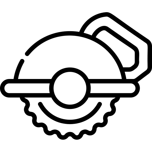 Saw machine cut construction and tools round icon