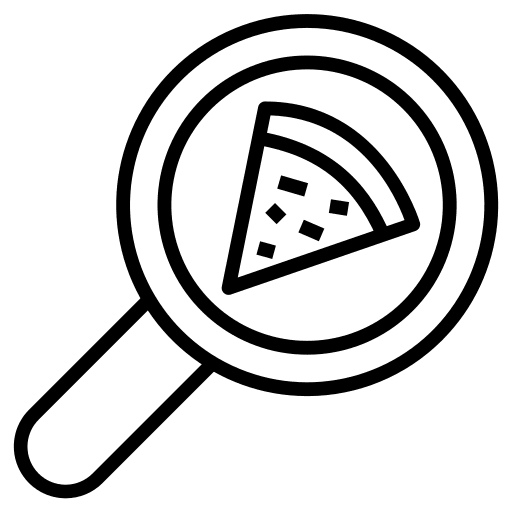 Magnifying glass magnifying glass food and restaurant pizza slice icon