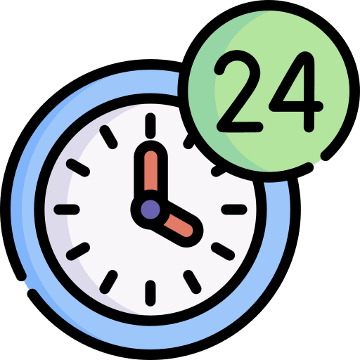 24 hours support time and date 24 hours support clock icon
