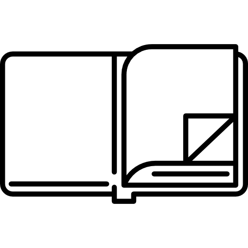 Open book with page folded reader studying library icon