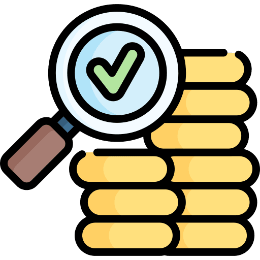 Money coins money magnifying glass icon Money coins money magnifying glass icon