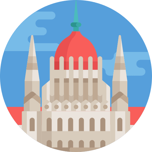 Hungarian parliament architecture and city landmark monuments icon