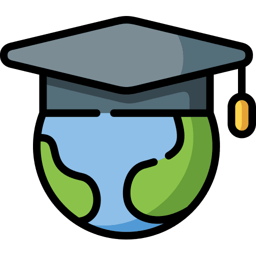 World maps and location education mortarboard icon