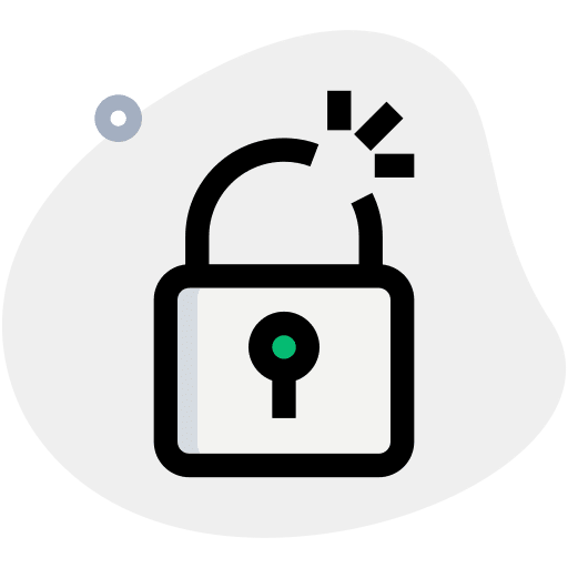Broken secure security padlock icon