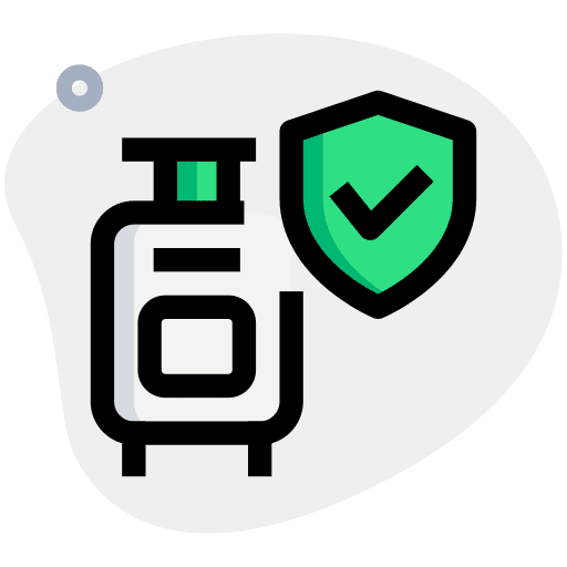 Travel insurance baggage security shield icon