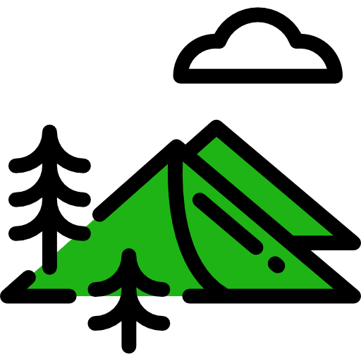 Mountain landscape river field icon