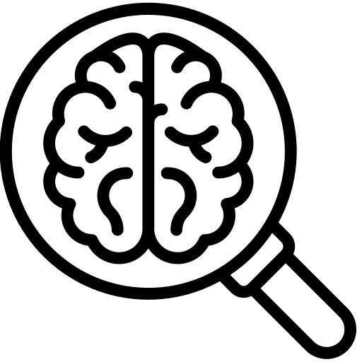 Brain research searching magnifying glass icon Brain research searching magnifying glass icon