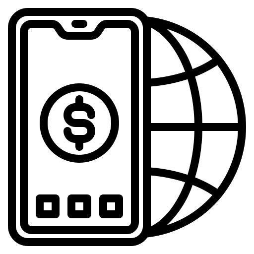 Mobile phone globe grid cash money icon