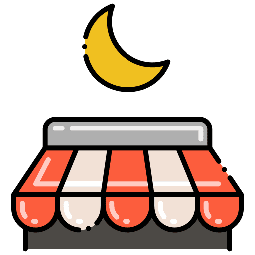 Market store architecture and city night icon