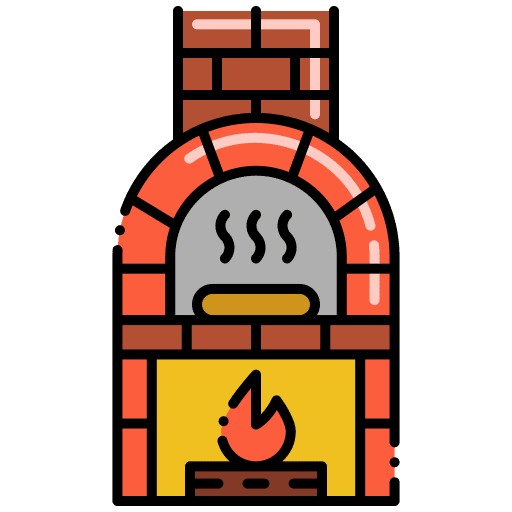 Pizza oven bake stone tools and utensils icon