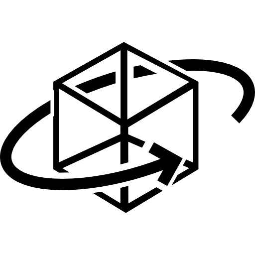 3d printed cube with circular arrow around cube printed print icon