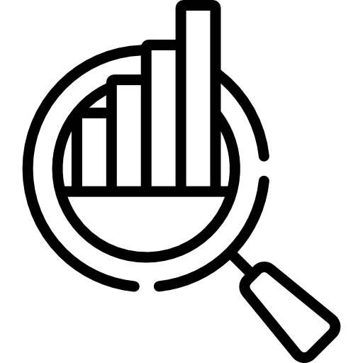 Search tools and utensils bar chart detective icon