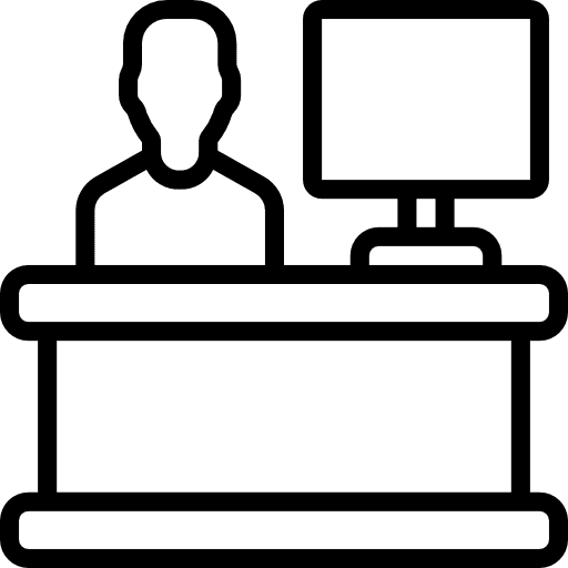 Employee education desk business and finance icon