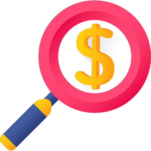Search business dollar magnifying glass icon